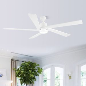 MLIAN Rotating-Pro Reversible Carved Wood Blades Modern Ceiling Fan in White Blades