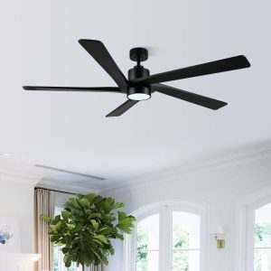MLIAN Rotating-Pro 5 Reversible Carved Wood Blades Modern Ceiling Fan in Black Blades
