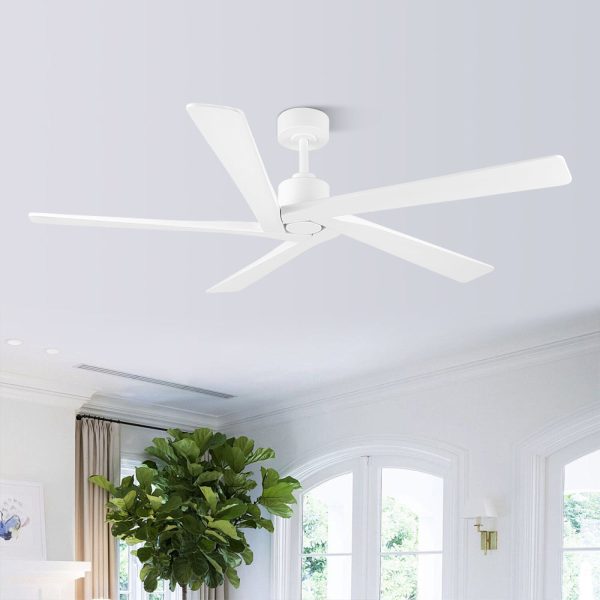 MLIAN Rotating-X 5 Reversible Carved Solid Wood Blades Ceiling Fan No Light with Remote, White Finish