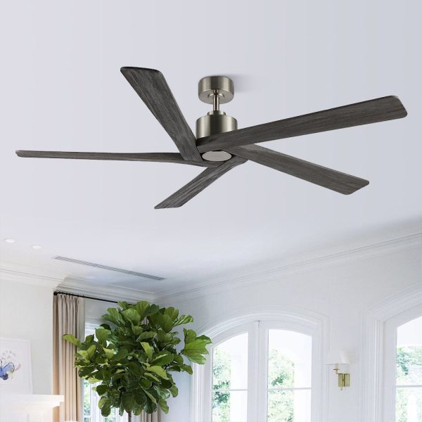 MLIAN Rotating-X 5 Reversible Carved Solid Wood Blades Ceiling Fan No Light, Brushed Nickel Finish & Gray Blades