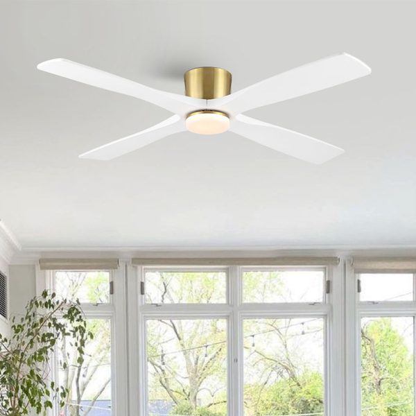MLIAN Flying-Pro Flush Mount DC Ceiling Fan with Lights, Wood Blades,Brass & White