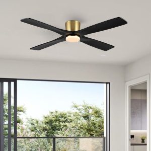 MLIAN Flying-Pro Flush Mount DC Ceiling Fan with Lights, Wood Blades,Brass & Black