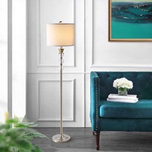 MLIAN Modern Floor Lamp 3 Stacked Glass Ball Free Standing Floor Lamps with White Drum Shade, Tall Pole Light for Living Room Bedroom Modern Upright Light with LED Bulb