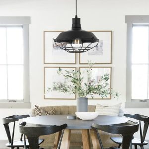 LEDLUX 10.25-Inch Industrial Pendant Light, Black Finish Farmhouse Style Ceiling Hanging Light Fixture for Kitchen Bedroom Living Room Hallway