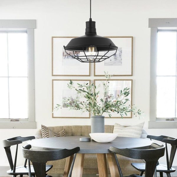 LEDLUX 10.25-Inch Industrial Pendant Light, Black Finish Farmhouse Style Ceiling Hanging Light Fixture for Kitchen Bedroom Living Room Hallway
