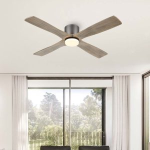 MLIAN Flying-Pro Flush Mount DC Ceiling Fan with Lights, Wood Blades,Graphite and Gray