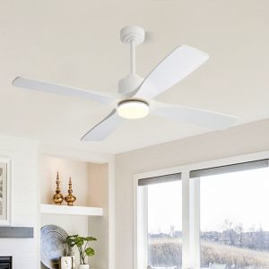 MLIAN Flying-MX DC Ceiling Fan with Lights 4 Carved Solid Wood Blades,White