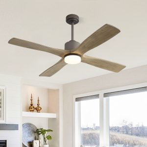 MLIAN Flying-MX DC Ceiling Fan with Lights 4 Carved Solid Wood Blades,Graphite and Gray