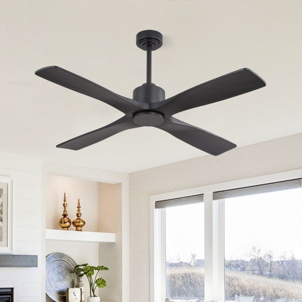 MLIAN Flying-MS DC Ceiling Fan without Lights, 4 Carved Solid Wood Blades,Black