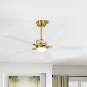 MLIAN Sparkle-Pro Smart Ceiling Fan with Lights 5 Plywood Blades,Brass and White