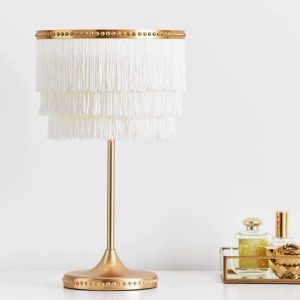 MLIAN Modern Fringe Table Lamp, Elegant Fringe Shade with Gold Base, 17" Fringed Metal LED Table Lamp, Contemporary, Transitional, Glam for Bedroom, Living Room, Office, Gold, E26 Base