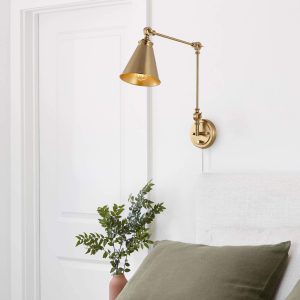 61VC6MvTEkL._AC_SL1500_1024x1024@2x.jpg MLIAN Vintage Adjustable Swing Arm Wall Lamp Foldable Gold Wall Light Plug-in Cord Industrial Wall Sconce Plug in or Hardwire with On/Off Switch Wall Mounted Reading Light Fixture Bedside Lamp