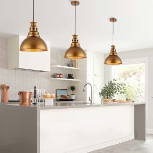 Industrial Brass Metal Pendant Light, Retro Ceiling Hanging Light Fixture for Barn Farmhouse Living Room Hallway Bathroom Kitchen, Brass