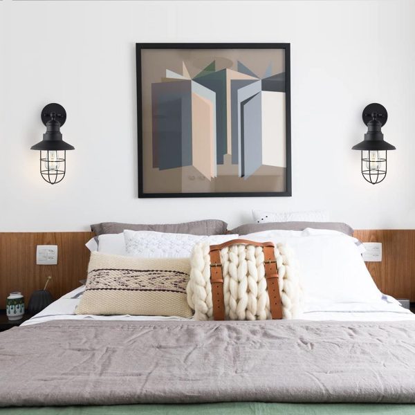 MLIAN Industrial Wall Sconce Set of 2, Wire Cage Farmhouse Style Wall Light with Adjustable Head, Plug-in or Hardwired, Home Lighting for Bedroom Vanity Hallway Porch