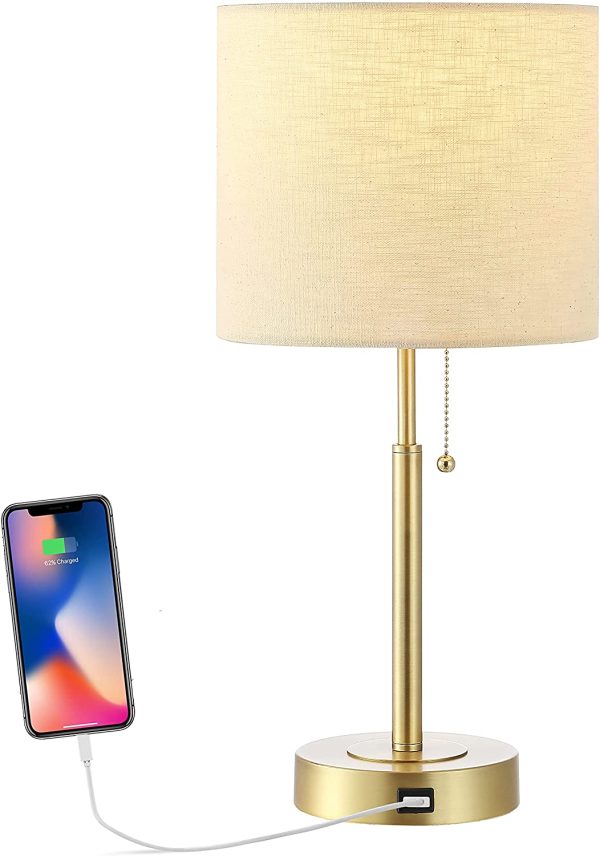 71UUu6-ocJS._AC_SL1500_1024x1024@2x.jpg MLIAN 19.5" Gold Table Lamp with USB Port, Modern Lighting in Brass Finish with Drum Shade, for Living Room Bedroom End Table Desk Side