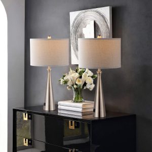 71b3l-kJbGL._AC_SL1500_1024x1024@2x.jpg MLIAN Modern Table Lamp Set of 2 with USB Port, Bulb Included, 23.8" Gray Fabric Shade & Metal Base in Brushed Nickel Finish, for Living Room Bedroom Desk Side End Table Hallway Accent