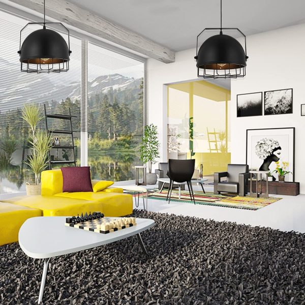 71gYyYBNvrS._AC_SL1500_1024x1024@2x.jpg Modern Wire Cage Pendant Lamp Black Finish, Vintage Metal Ceiling Hanging Light Fixture for Kitchen Barn Farmhouse Living Room Bathroom