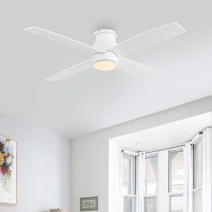 MLIAN SE Flush Mount DC Ceiling Fan with Lights and Remote, 4 Reversible Blades