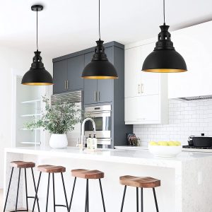 Industrial Metal Pendant Light, Black Finish Vintage Ceiling Hanging Light Fixture for Barn Farmhouse Living Room Bedroom Kitchen, Black