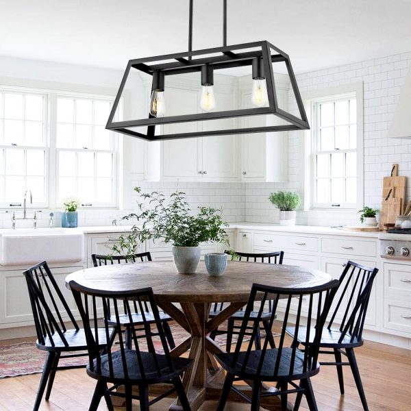 8_1024x1024@2x.jpg Industrial Black Kitchen Island Pendant Light with 3-Light, Vintage Chandelier Metal Cage Ceiling Hanging Light Fixture for Barn Farmhouse Bar Living Room Hallway