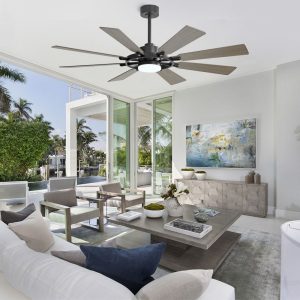 Ceiling Fan with Lights and Remote Control, Wood 8 Blades 6-Speed Noiseless Reversible DC Motor, Modern Farmhouse Large Ceiling fan for Bedroom Dining Living Room, Black+Wood