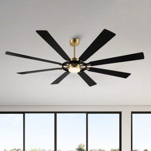 Ceiling Fan with Lights and Remote Control, 8 Wood Blades 6-Speed Noiseless Reversible DC Motor, Modern Large Ceiling Fan for Office Bedroom Dining Living Room, Gold Finish+Black