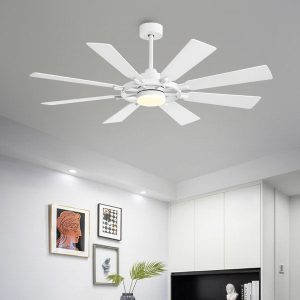 60" Ceiling Fan with Lights and Remote Control, Wood 8 Blades 6-Speed Dimmable Light Noiseless Reversible DC Motor, Modern Large Ceiling fan for Kitchen Bedroom Living Room Office, White