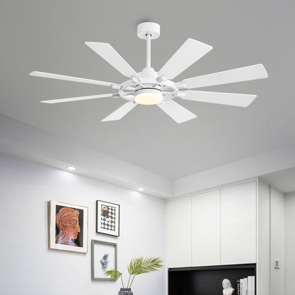 60" Ceiling Fan with Lights and Remote Control, Wood 8 Blades 6-Speed Dimmable Light Noiseless Reversible DC Motor, Modern Large Ceiling fan for Kitchen Bedroom Living Room Office, White