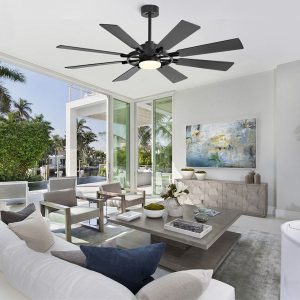 60" Ceiling Fan with Lights and Remote Control, Wood 8 Blades 6-Speed Dimmable Light Noiseless Reversible DC Motor, Modern Large Ceiling fan for Kitchen Bedroom Dining Living Room, Black