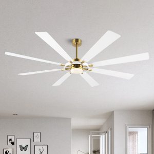 Ceiling Fan with Lights and Remote Control, Wood 8 Blades 6-Speed Noiseless Reversible DC Motor, Modern Large Ceiling Fan for Office Bedroom Dining Living Room, Gold Finish+White