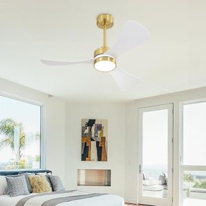 42" Smart Ceiling Fan with Lights and Remote, 3 ABS Blades, 6 Speeds Reversible DC Motor Brass & White