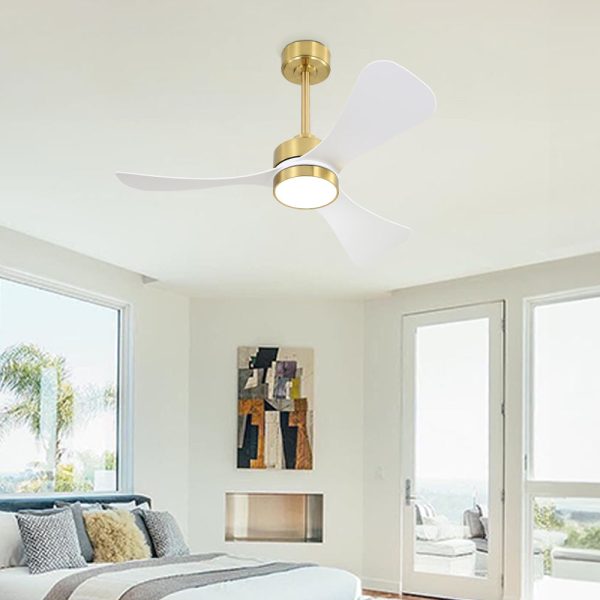 42" Smart Ceiling Fan with Lights and Remote, 3 ABS Blades, 6 Speeds Reversible DC Motor Brass & White