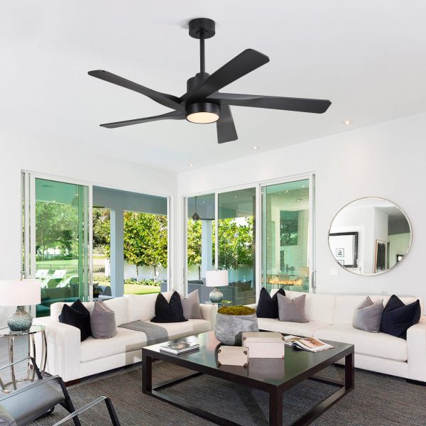 Ceiling Fan, 54" ABS DC with Lights, 5-Blade, Matte Black, Remote Control