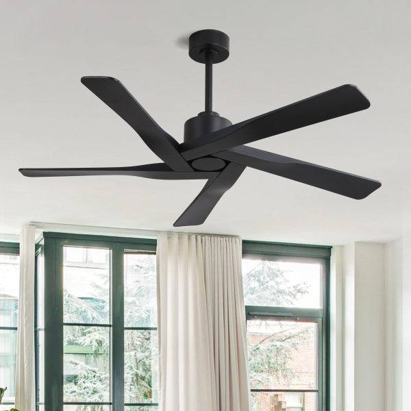 64" ABS DC Ceiling Fan No Light, 5 Blade ABS Plastic Ceiling Fan with Remote, 6-Speed Reversible DC Motor