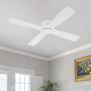 MLIAN Flying-X Flush Mount DC Ceiling Fans without Lights,Solid Wood Blades,White