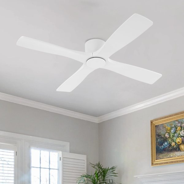 MLIAN Flying-X Flush Mount DC Ceiling Fans without Lights,Solid Wood Blades,White