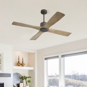 MLIAN Flying-MS DC Ceiling Fan without Lights, 4 Carved Solid Wood Blades,Graphite and Gray