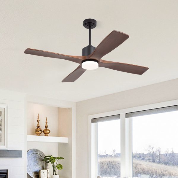 MLIAN Flying-MX DC Ceiling Fan with Lights 4 Carved Solid Wood Blades,Black & Walnut