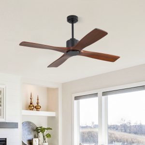 MLIAN Flying-MS DC Ceiling Fan without Lights, 4 Carved Solid Wood Blades,Black & Walnut