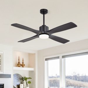 MLIAN Flying-MX DC Ceiling Fan with Lights 4 Carved Solid Wood Blades,Black