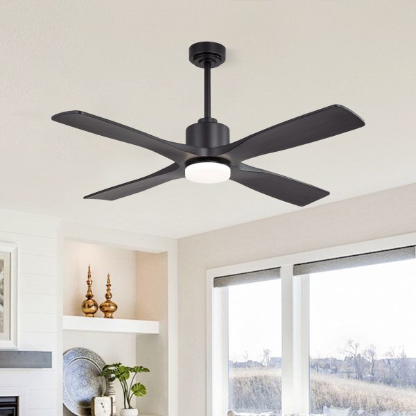 MLIAN Flying-MX DC Ceiling Fan with Lights 4 Carved Solid Wood Blades,Black