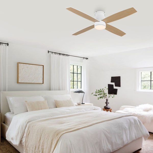 WBCF-BS32-WH-391_1_1024x1024@2x.jpg 52 Inch Flush Mount DC Ceiling Fan with Lights and Remote, 4 Reversible Blades, Ultra Quiet 6-Speed DC Motor, Hugger Low Profile Indoor Ceiling Fan, White Finish