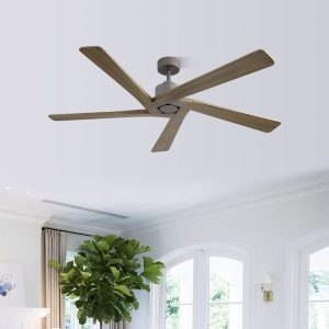 MLIAN Rotating-X 5 Reversible Carved Solid Wood Blades Ceiling Fan No Light with Remote, Graphite Finish and Gray Blades