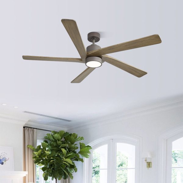 MLIAN Rotating-Pro 5 Reversible Carved Wood Blades Modern Ceiling Fan in Graphite Finish with Gray Blades