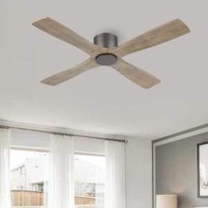 MLIAN Flying-X Flush Mount DC Ceiling Fans without Lights,Solid Wood Blades,Graphite and Gray