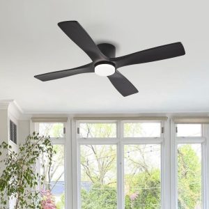 MLIAN Flying-Pro Flush Mount DC Ceiling Fan with Lights, Wood Blades,Black