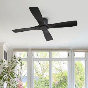 MLIAN Flying-X Flush Mount DC Ceiling Fans without Lights,Solid Wood Blades,Black