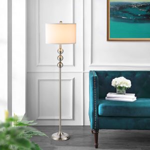 MLIAN 63" Metal LED Free Standing Floor Lamp with Stacked Ball Contemporary, Transitional for Bedrooms, Living Room, Office, Reading Mercury Silver