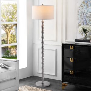 MLIAN 62" Modern Bamboo Floor Lamp with 9W LED Bulb, Brushed Nickel Silver Standing Lamp, for Living Room Bedroom End Table Side