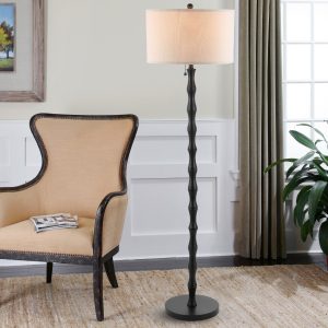 MLIAN Industrial Floor Lamp with Painted Black Finish, Modern Floor Lamp with E26 Socket, Antique Style Fabric Shade, 1pc 9W LED Bulb Included